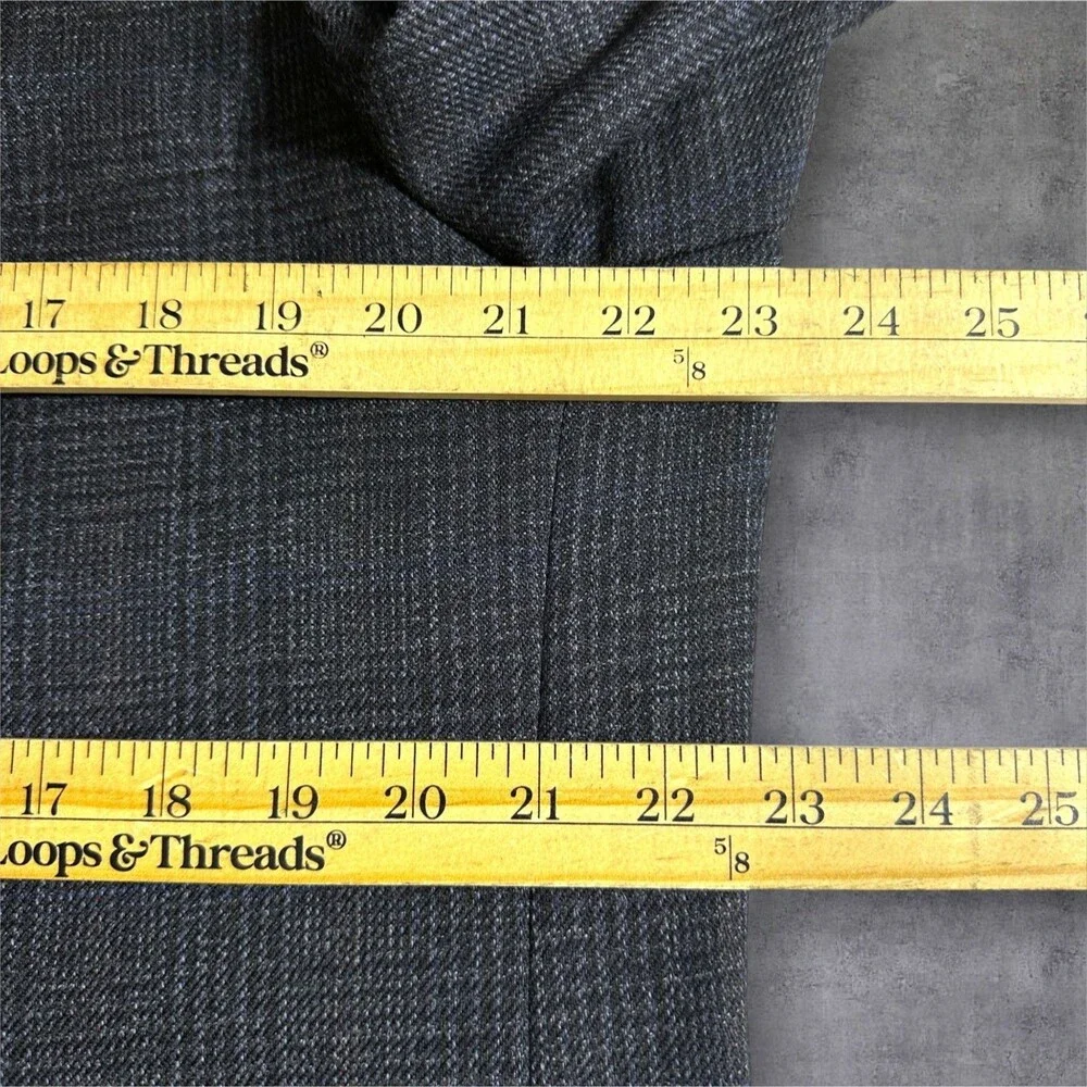 JOSEPH & FEISS Mens Blazer 44L WOOL Navy Sport Coat Two Button Jacket Windowpane
